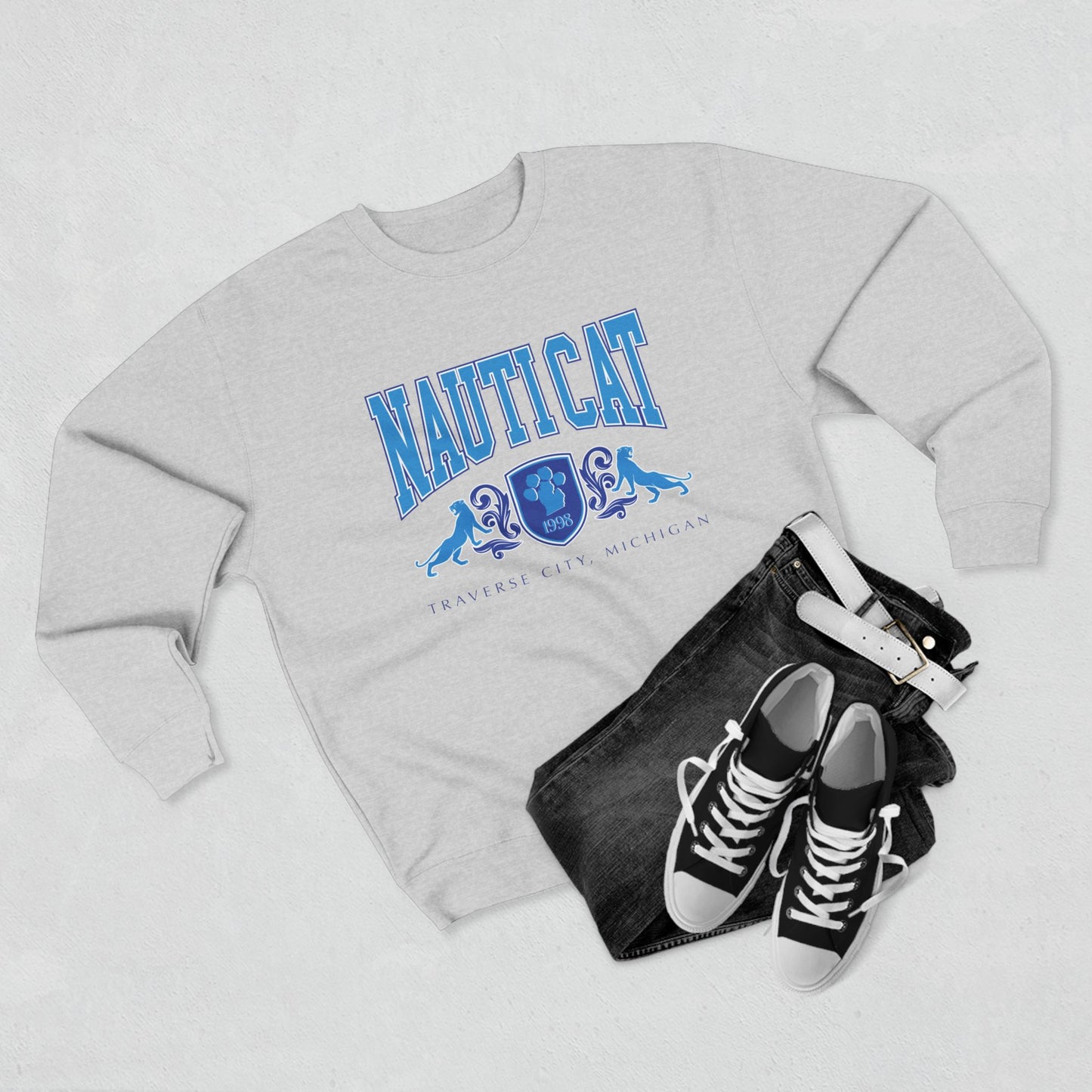 Nautical Cat Crewneck Sweatshirt, Cute Cat Gift, Funny Sweatshirt, Animal Lover Apparel, Cozy Casual Wear, Perfect for Cat Owners