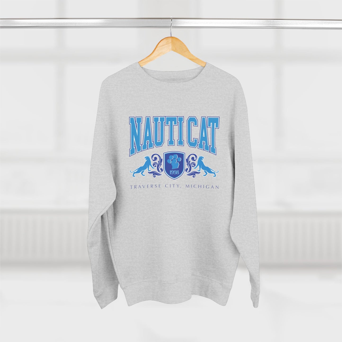 Nautical Cat Crewneck Sweatshirt, Cute Cat Gift, Funny Sweatshirt, Animal Lover Apparel, Cozy Casual Wear, Perfect for Cat Owners