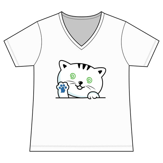 Nauti Cat V-Neck Tee – Playful Cat Paw Graphic Women's T-Shirt